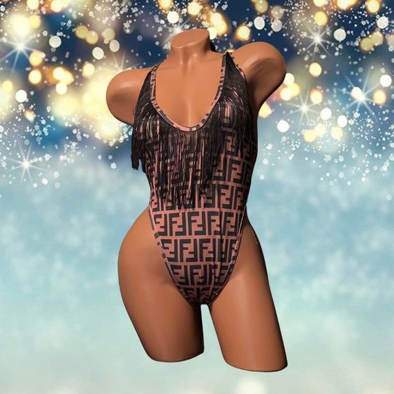Exotic Dancewear Adjustable Bodysuit with Fringe and Rhinestones