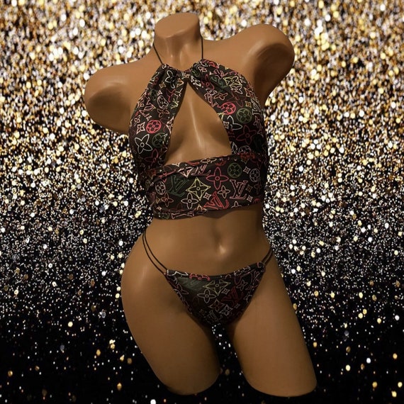 Exotic Dancewear Two Piece Adjustable Set with Rhinestones