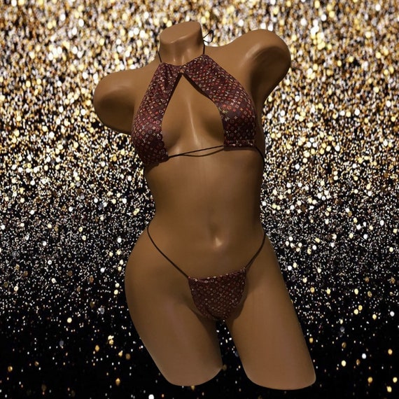 Exotic Dancewear Adjustable Two Piece with Rhinestones