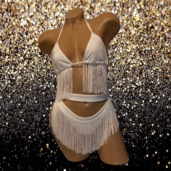 Exotic Dancewear Two Piece Thong Set with Fringe