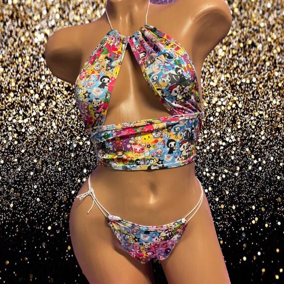 Exotic Dancewear Two Piece Adjustable Set with Rhinestones