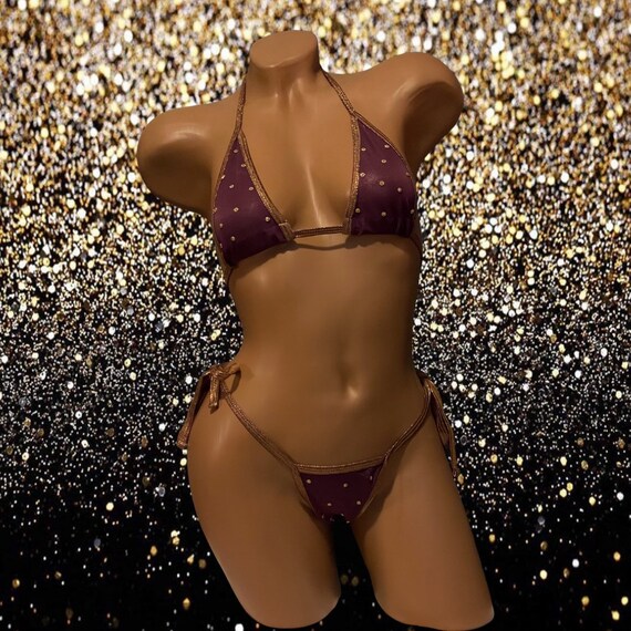 Exotic Dancewear Two Piece Adjustable Thong Set with Rhinestones