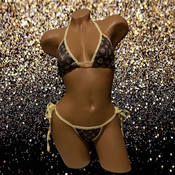 Exotic Dancewear Two Piece Adjustable Thong Set with Rhinestones