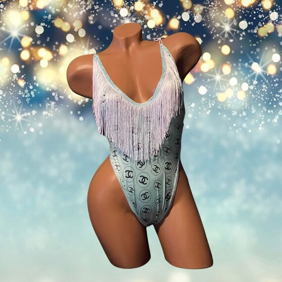 Exotic Dancewear Adjustable Bodysuit with Fringe and Rhinestones