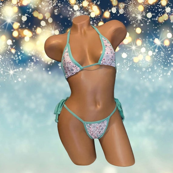 Exotic Dancewear Two Piece Adjustable Thong Set with Rhinestones