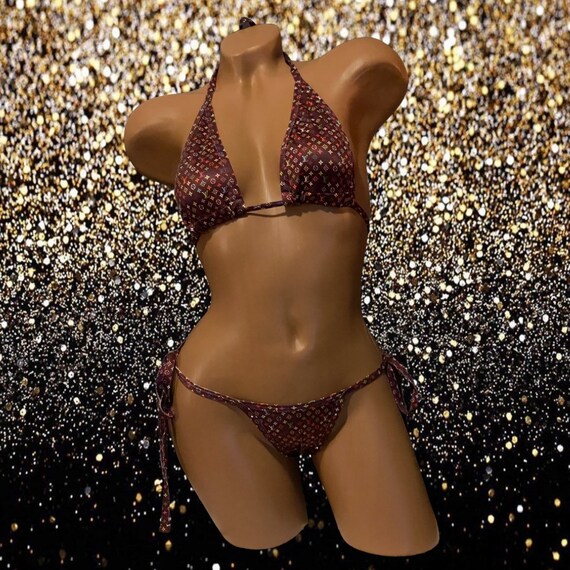 Exotic Dancewear Two Piece Adjustable Thong Set with Rhinestones