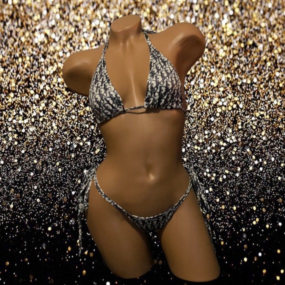Exotic Dancewear Two Piece Adjustable Thong Set with Rhinestones