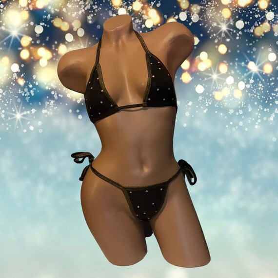 Exotic Dancewear Two Piece Adjustable Thong Set with Rhinestones