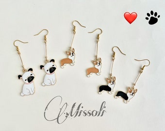 Puppy Charm Earring, Dog Earrings, Pug and Korgi Earrings, Cute Puppy Dangle Earrings, Dog Lover Gift, Sterling Silver