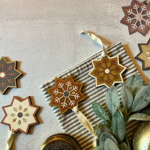 Handmade Wood Snowflake/Star Christmas Ornament, Set of 6, Christmas Decor, Rustic Christmas, Farmhouse Christmas, Minimalist Christmas