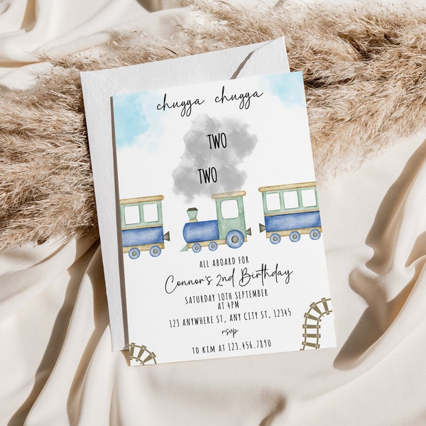 Train 2nd Birthday Invitation, Boys Party Invite, 1st 2nd 3rd 4th 5th, Personalized Digital Download