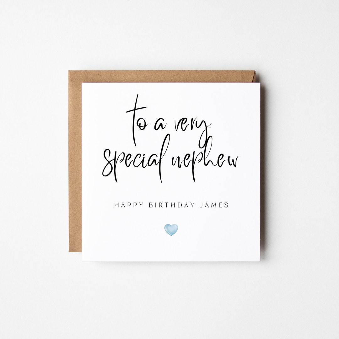 PRINTABLE Nephew Birthday Card, Personalised Name Card, Blue Heart, Simple &amp; Minimalist, Auntie ...