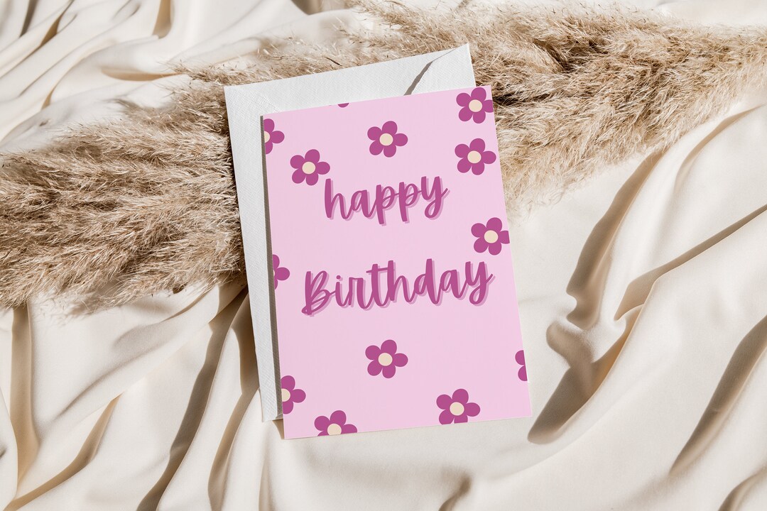 Pink Flowers Birthday Card, Pink Floral Greetings Card, Gift for Her ...