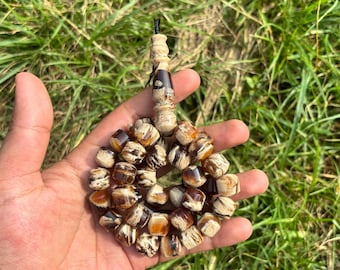 Cuentas de ámbar de Sumatra en barril: diseño de cebra, resina fósil de Indonesia - Juego de 45