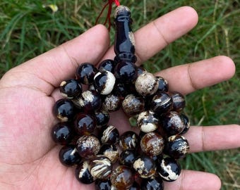 Naturlig svart zebrabärnstens Tasbih – Handgjorda Sumatra islamiska pärlor
