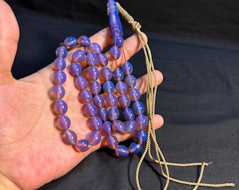 Tasbih de ámbar azul natural / Cuentas de oración con corte de oliva de Sumatra, 45 cuentas