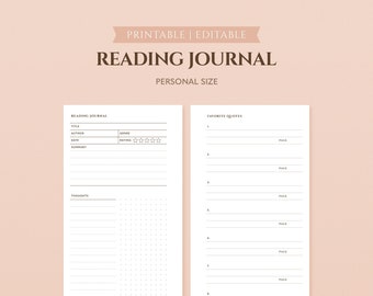 Personal Reading Journal Printable Planner for Book Lovers | Book Review Planners | Reading Journal templates | Editable pdf files