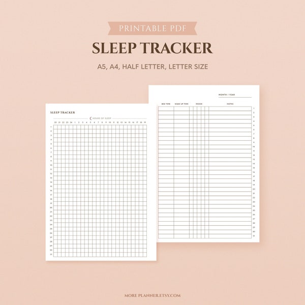 Monthly Sleep Tracker Printable | Sleep Tracking Template |  24 Hours Sleep Record Chart for Adult | Sleep Monitoring log | Planner Inserts