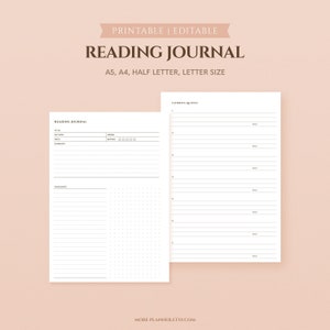 Reading Journal Printable for Book Lovers | Book Review Planners | Reading Journal templates | Editable pdf files