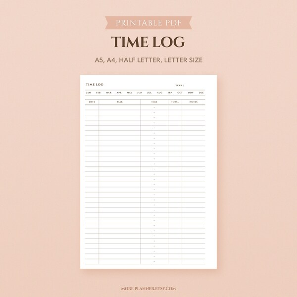 Minimal Time Log Printable Inserts | Time Tracker Template | Activity Tracker | Time Card | Work Time Planner | Time Management | Scheduler