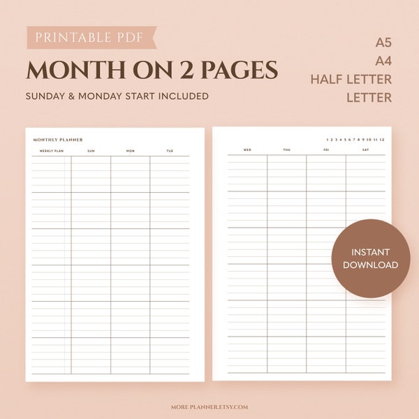 Month on Two Pages - Etsy