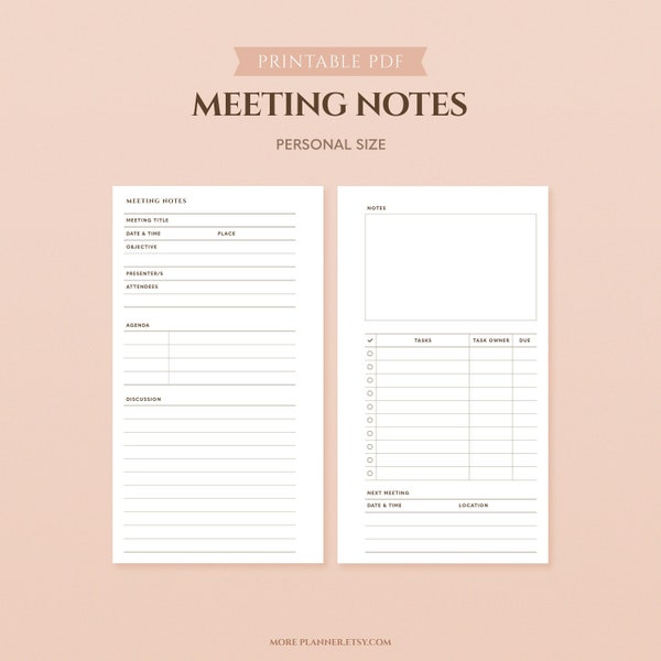 Personal Meeting Notes Printable Inserts | Work Planner Pages | Discussion Notes Template | Action Plan | Note Taking | Project Planner