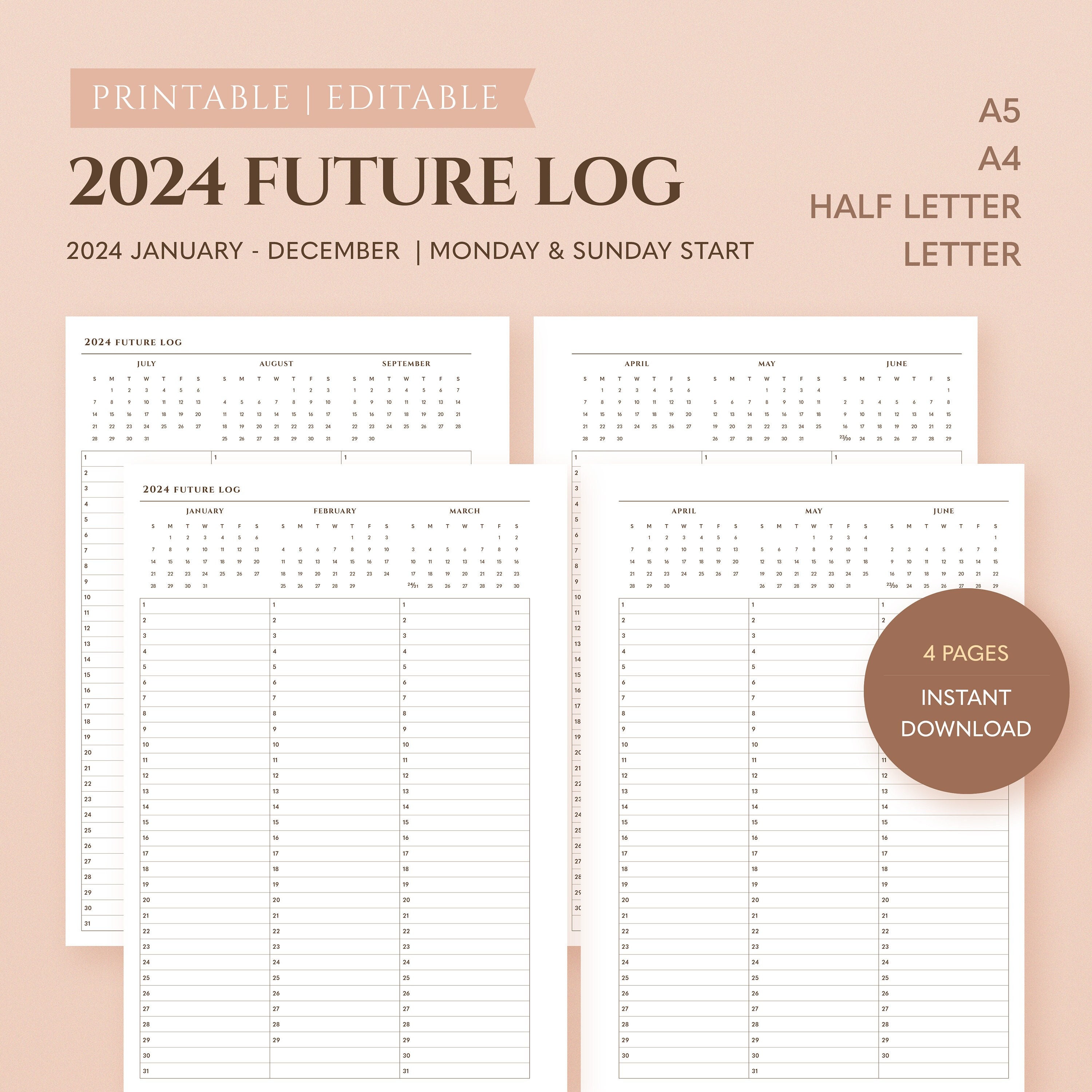 2024 Future Log Printable Planner Refills A5 Minimal Bullet Etsy UK