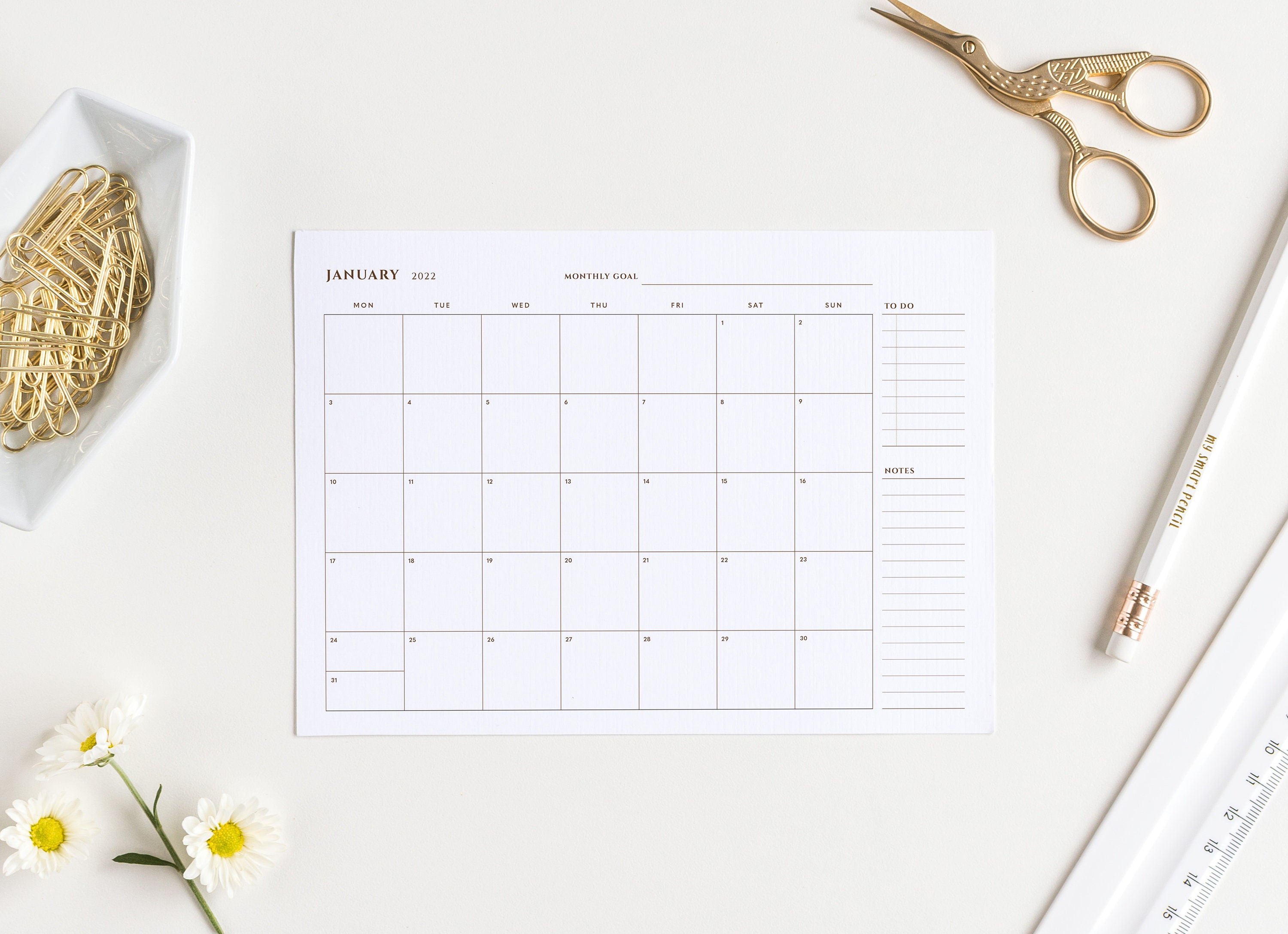 A4 Monthly Desk Calendar 2022 Printable US Letter Size Etsy