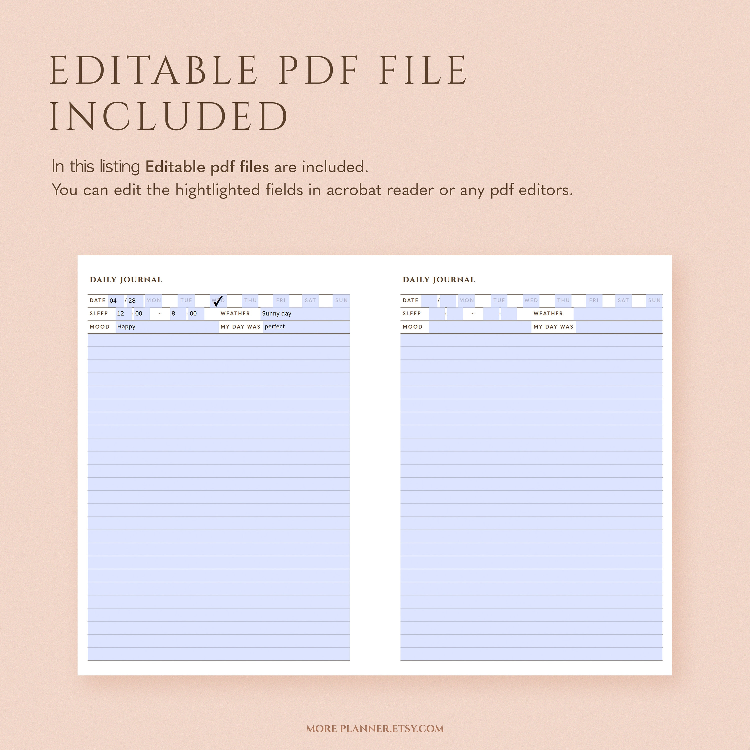 Printable Daily Journal Diary Pages Writing Blank Journal Template