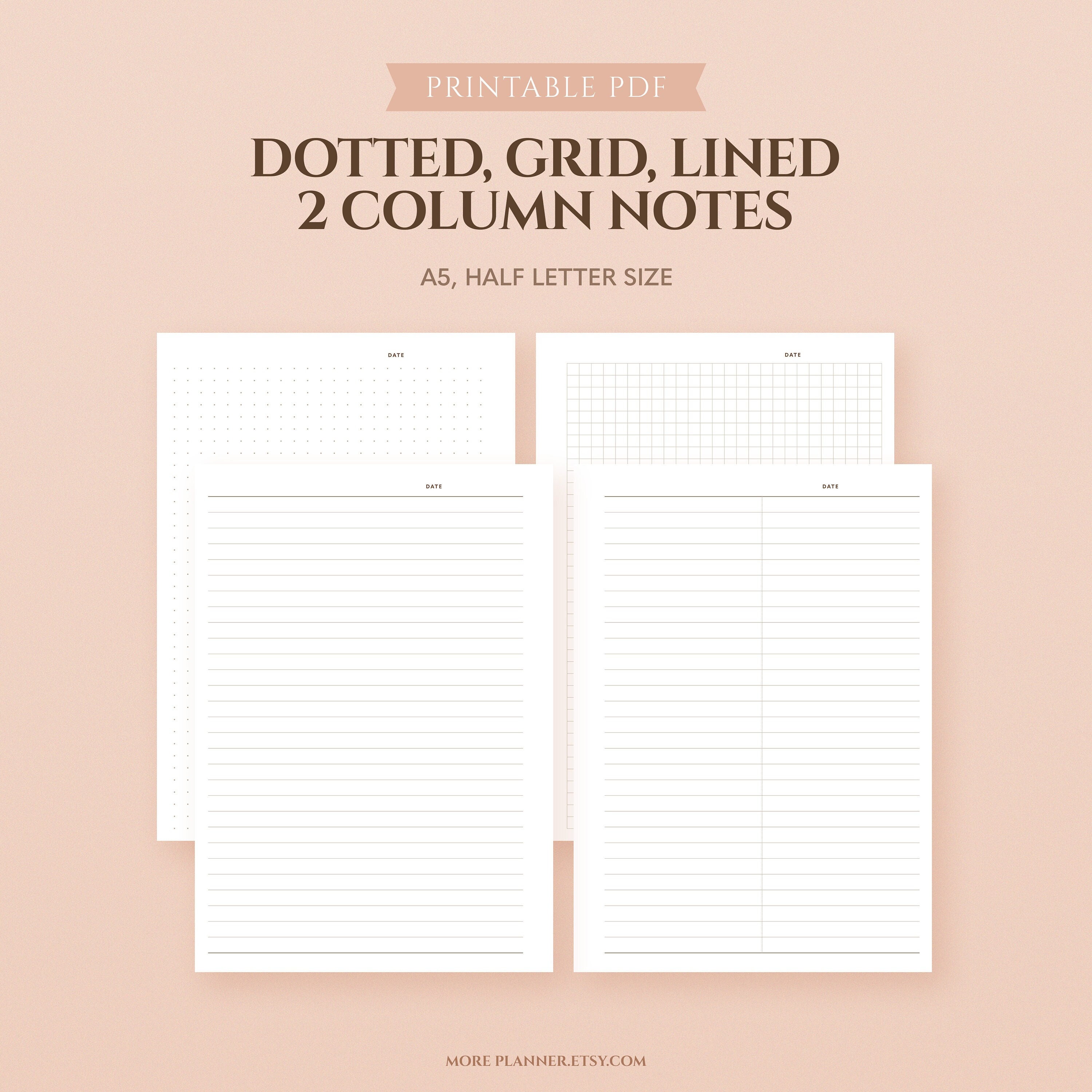 Dot Grid Lined 2 Column Paper Printable A5 Planner Inserts - Etsy