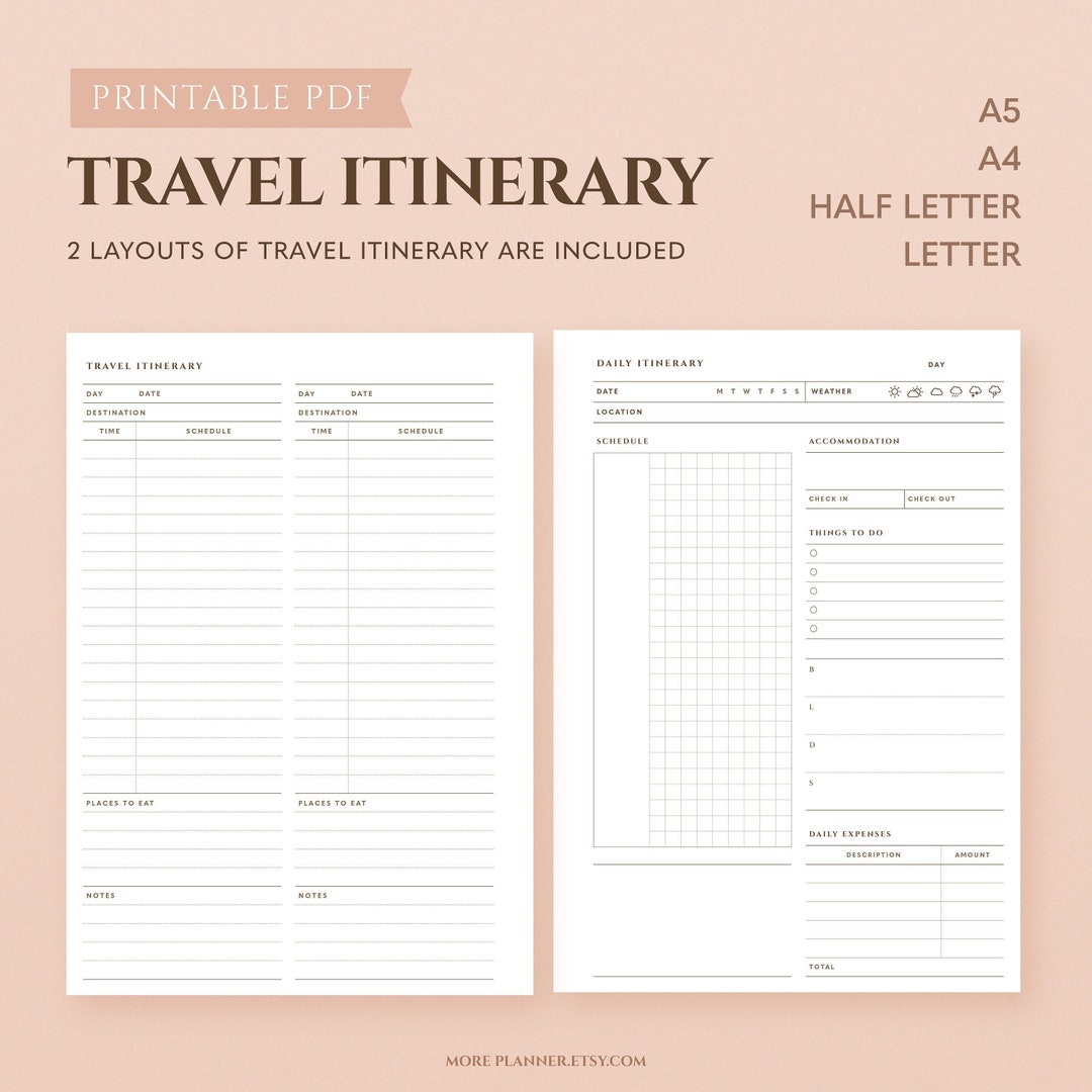 Printable Daily Travel Itinerary Template Vacation Planner Etsy