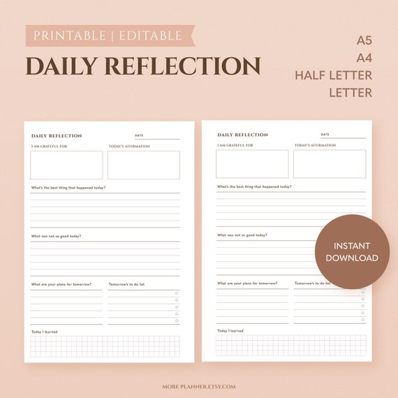 daily-reflection-journal-for-self-care-reflective-journal-etsy