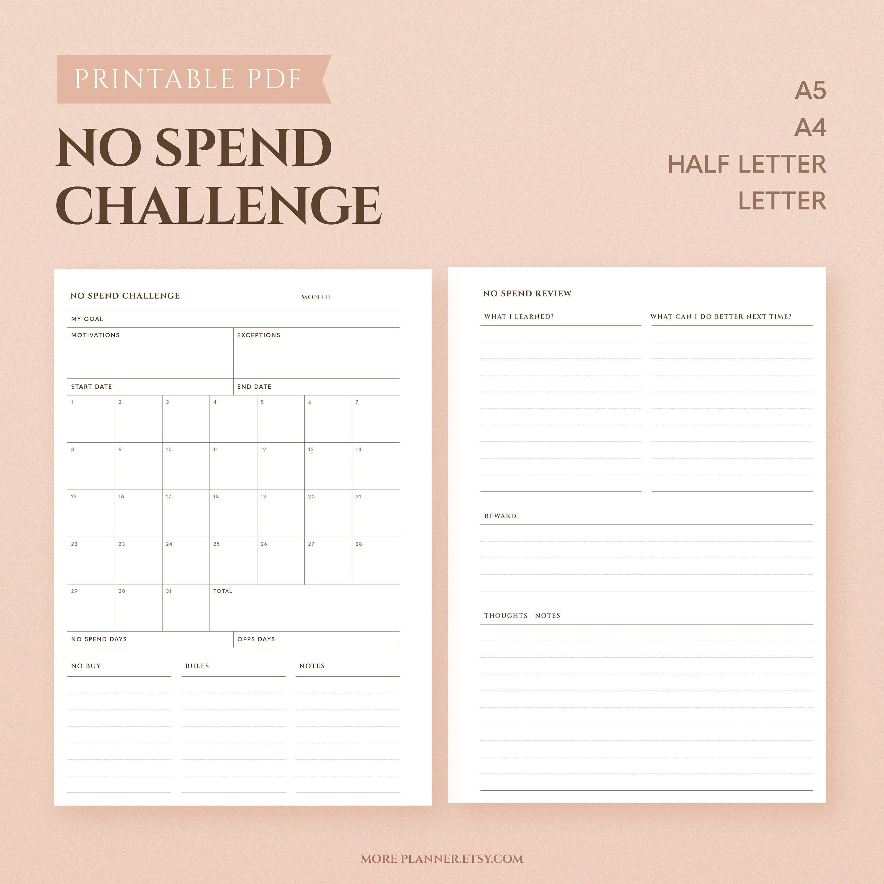 31 Days No Spend Challenge Printable Planner No Spending Etsy