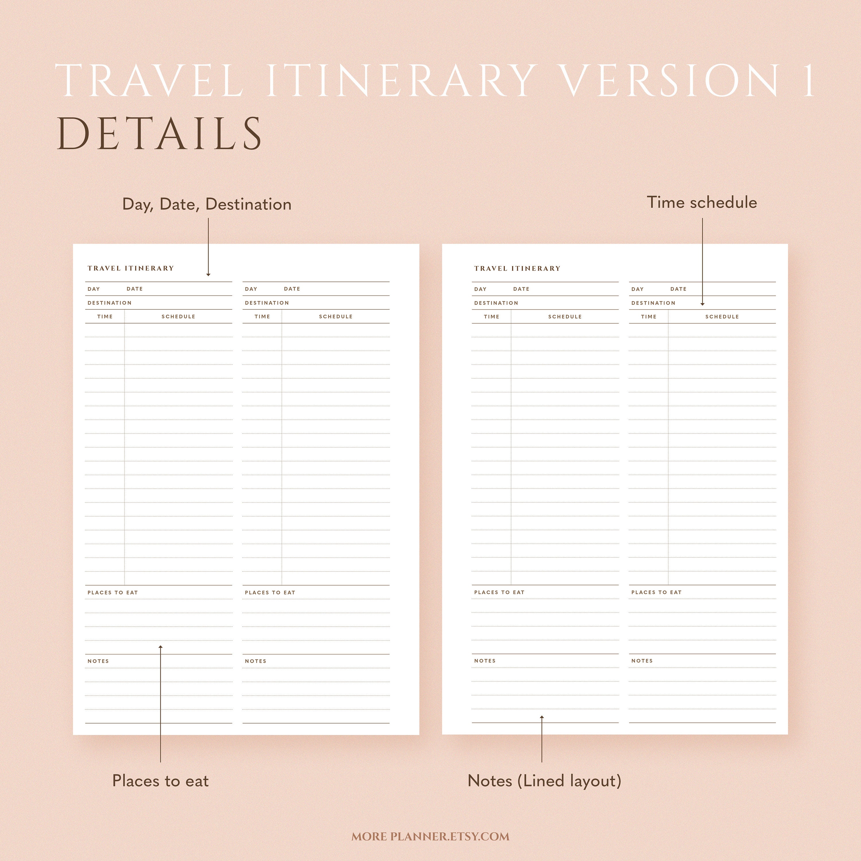 Printable Daily Travel Itinerary Template Vacation Planner Inserts Travel Plan Journal Trip ...