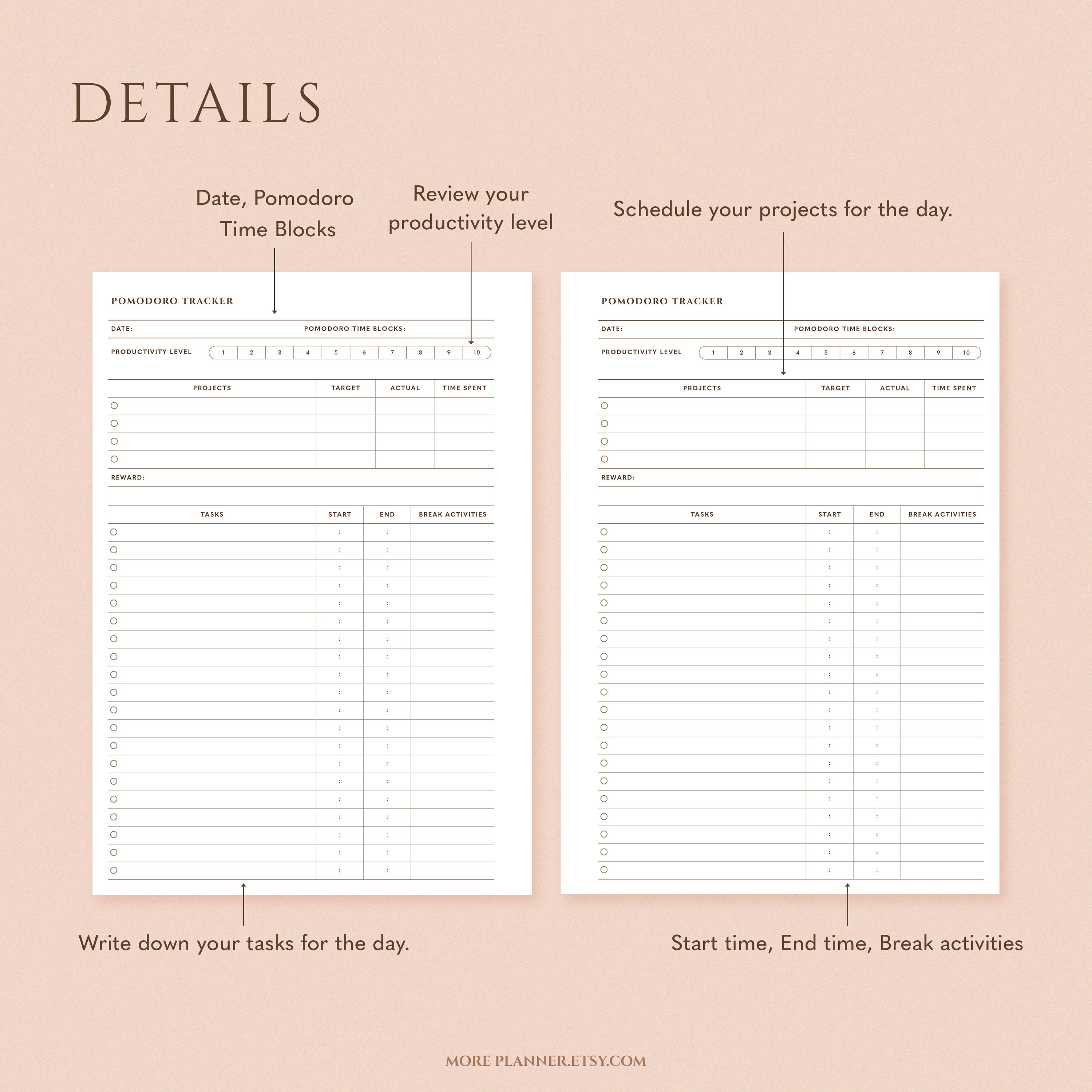Minimal Printable Pomodoro Tracker Pomodoro Technique Planner Inserts ...
