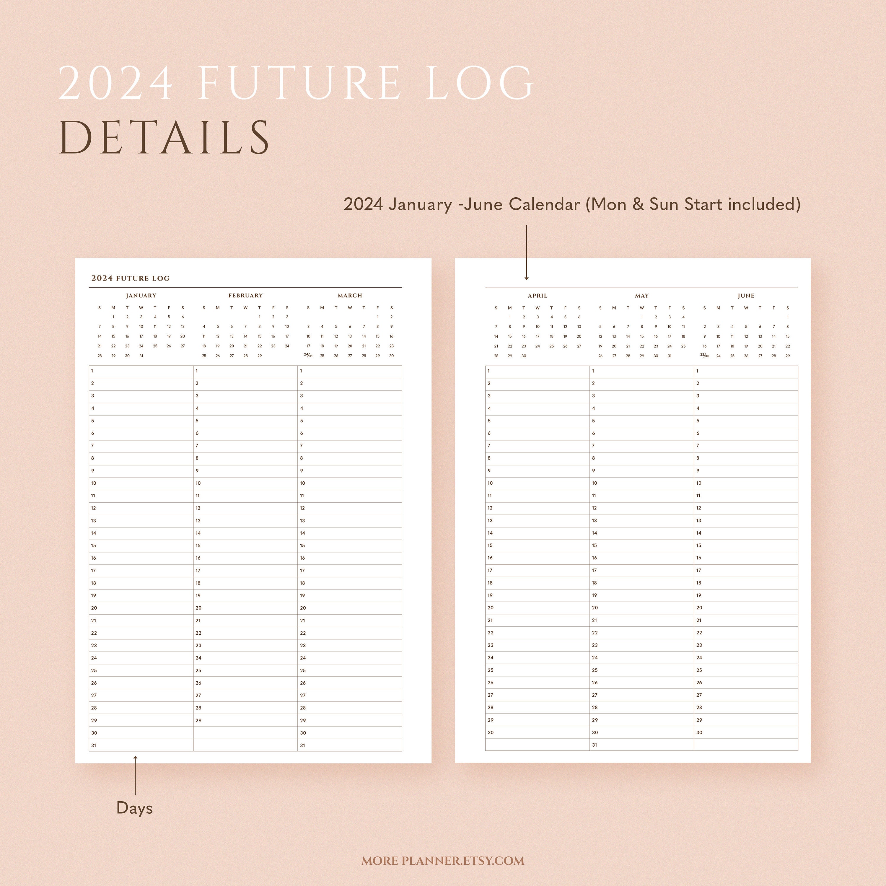 2024 Future Log Printable Planner Refills A5 Minimal Bullet Journal