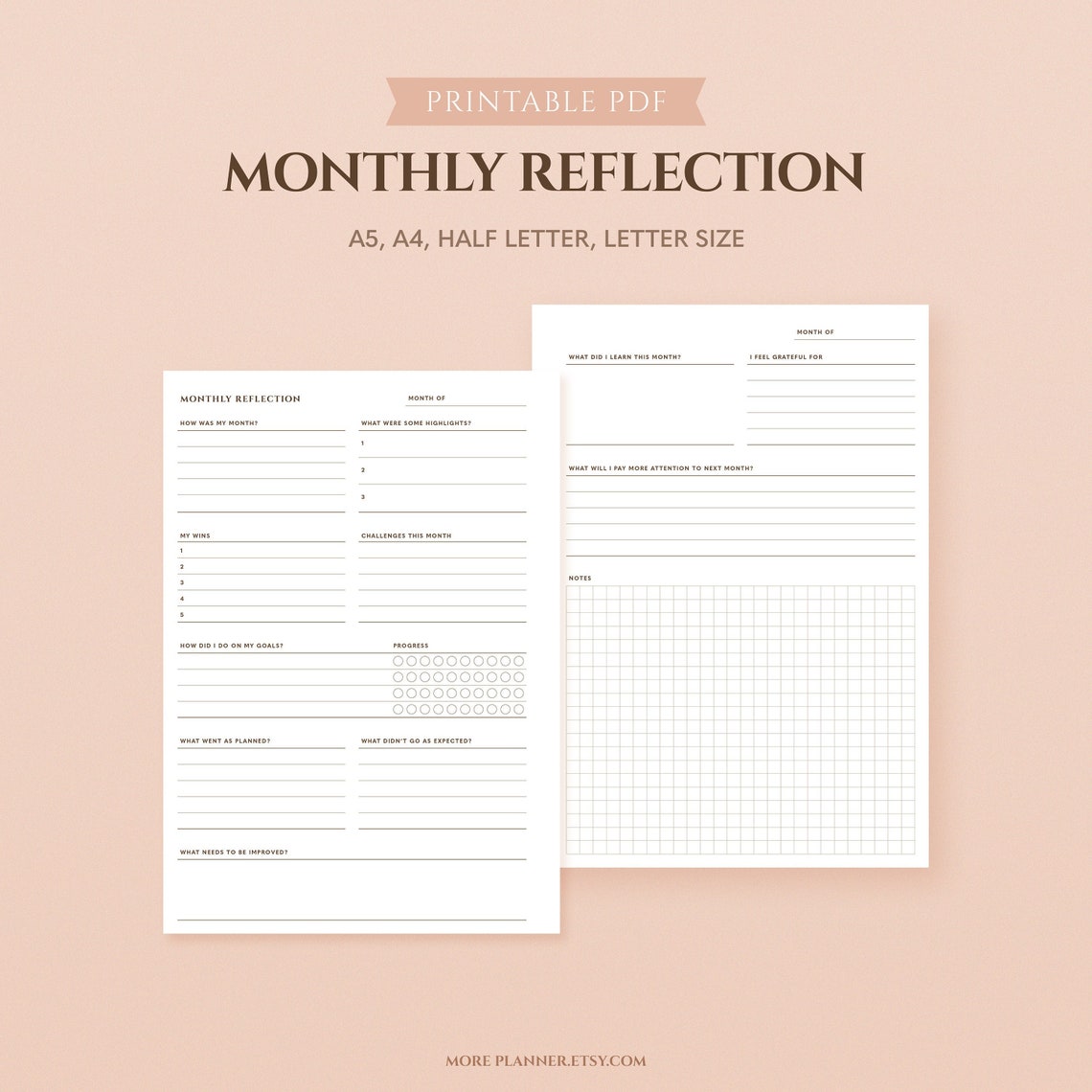 Minimalist Monthly Reflection Journal Monthly Review - Etsy