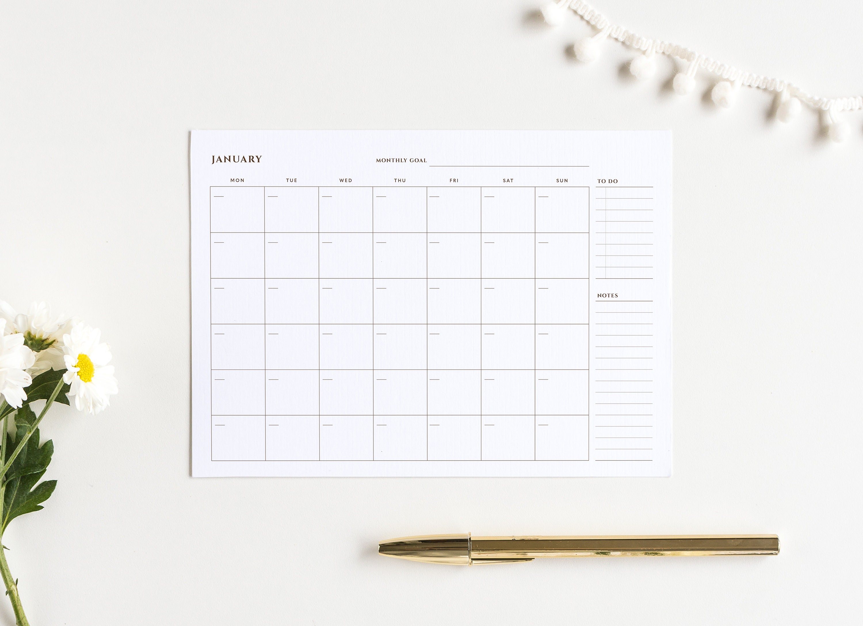 A4 Undated Monthly Desk Planner Printable, US Letter Monthly Calendar ...