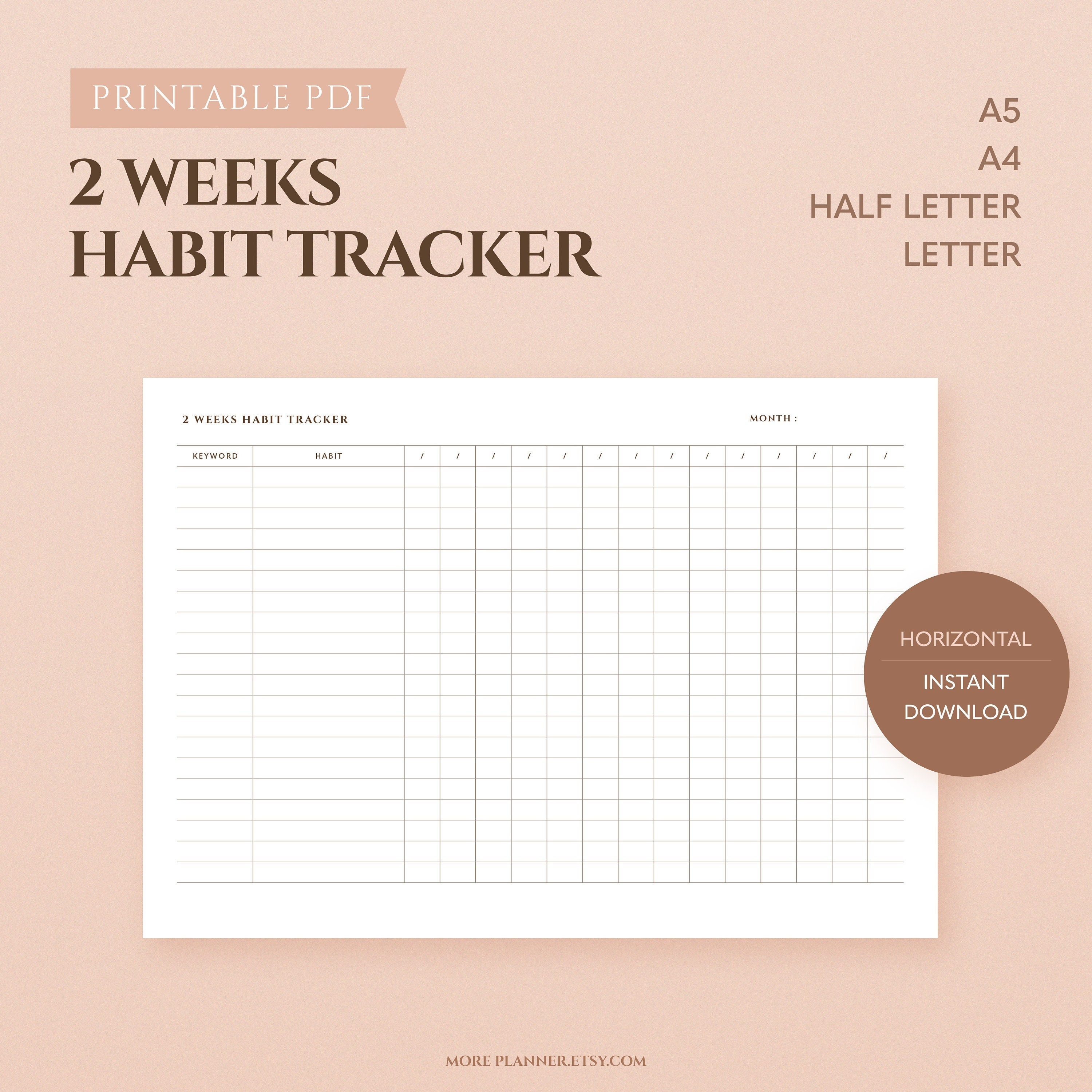 A4 Half Letter Sizes US Letter A5 Printable Minimalist Habit Tracker ...