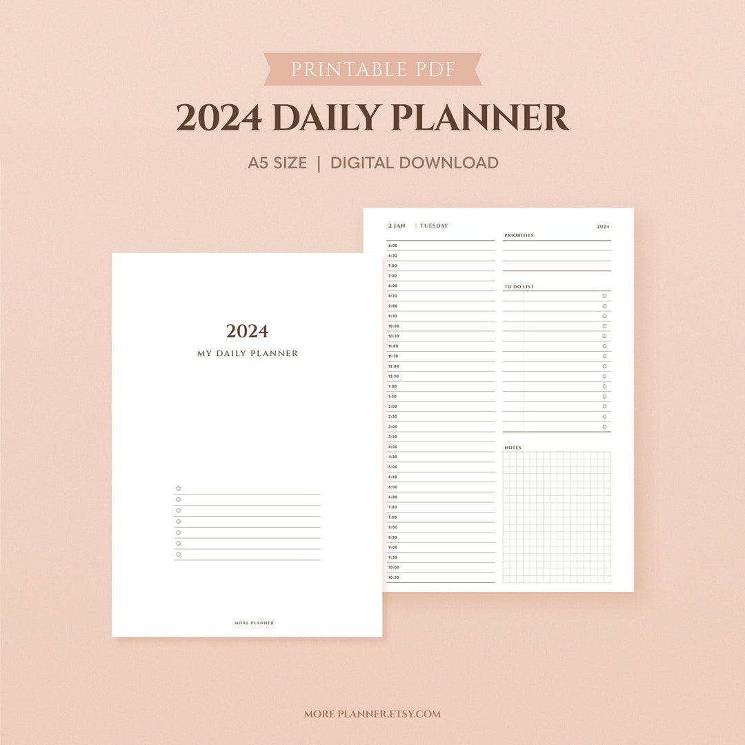 A5 2024 Daily Printable Planner Inserts Minimal Daily Half - Etsy