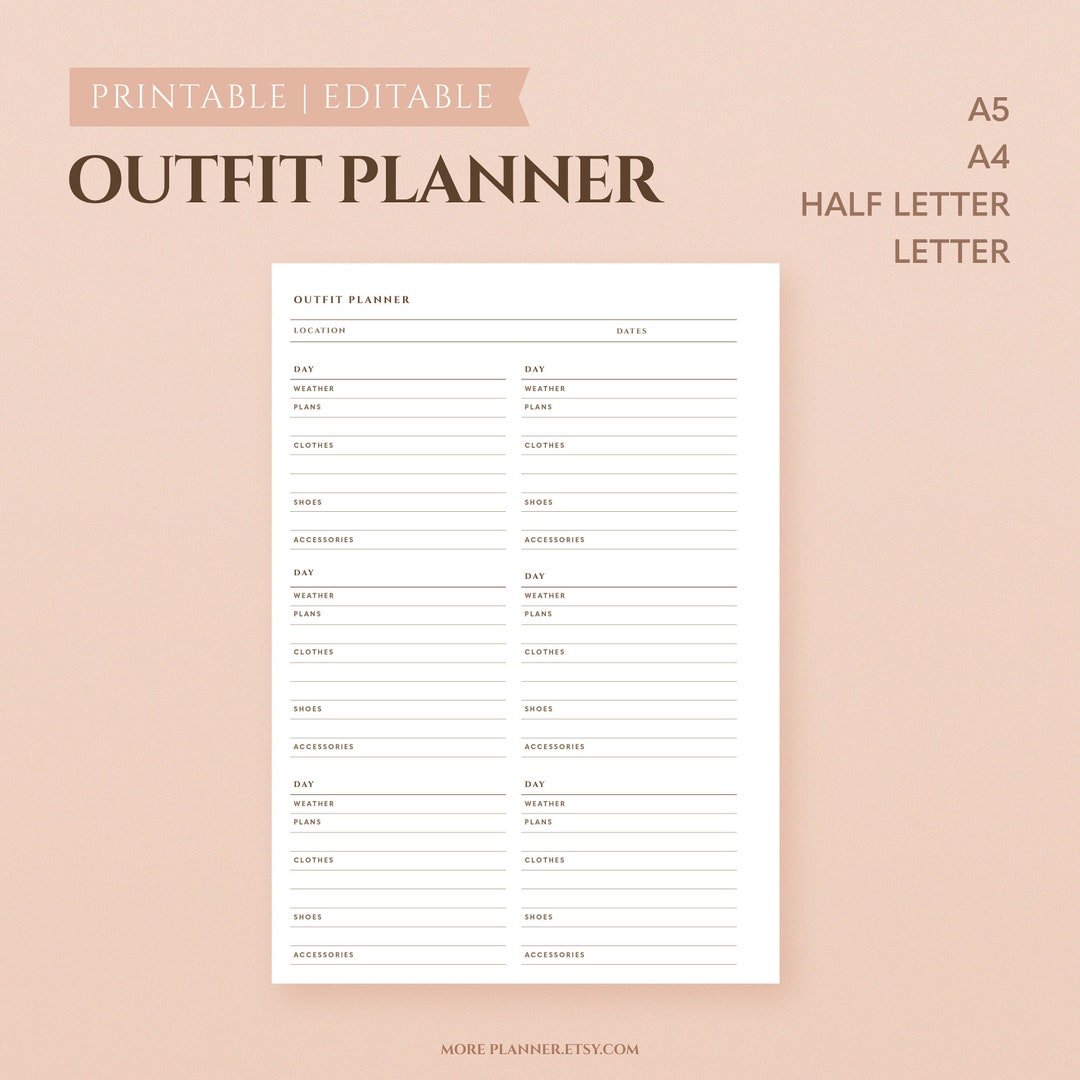 A5 Travel Outfit Printable Planner Inserts Vacation Outfits Etsy