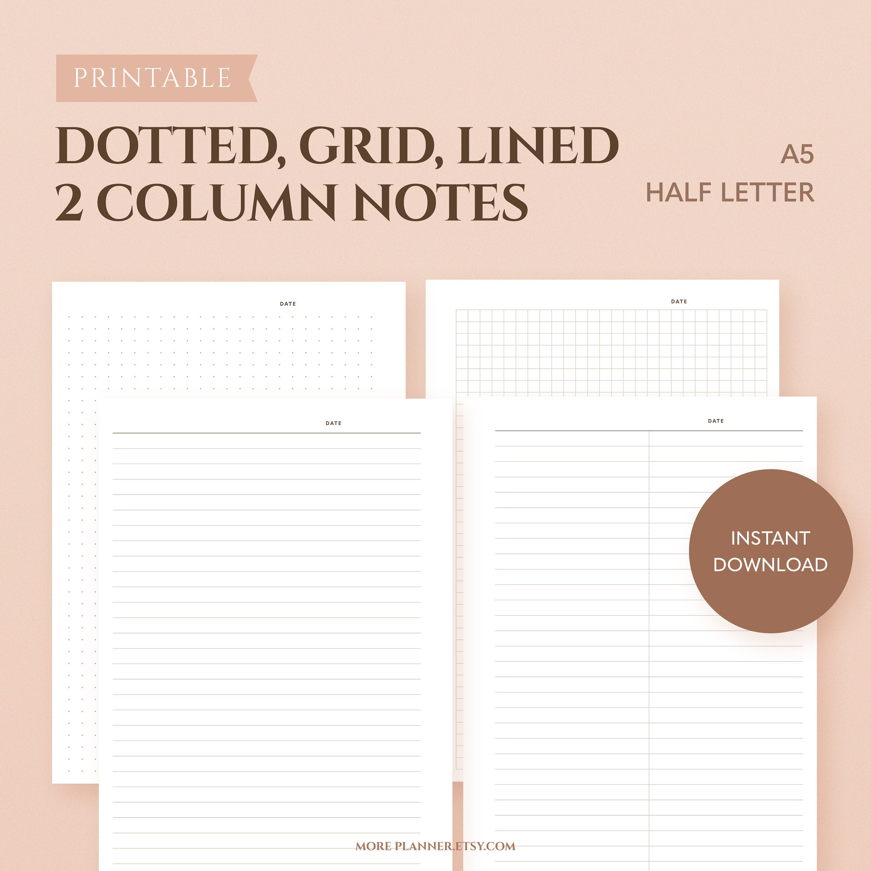 lined Note page insert A5 Printable planner inserts planner refill Half Letter Size Notes Page Printable Note insert Printable Planner