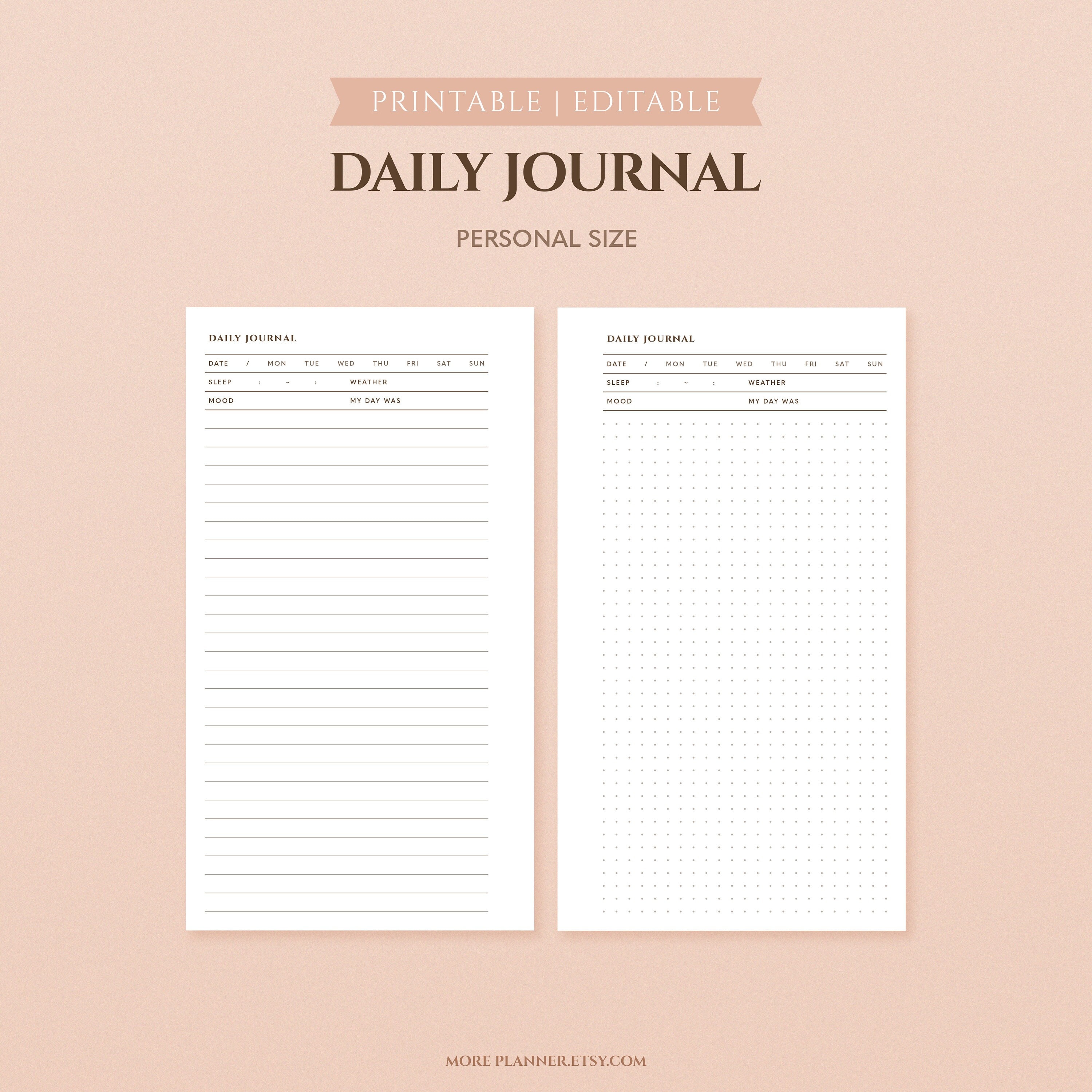 A5, Daily Journal Printable Lined Daily Diary Template Undated