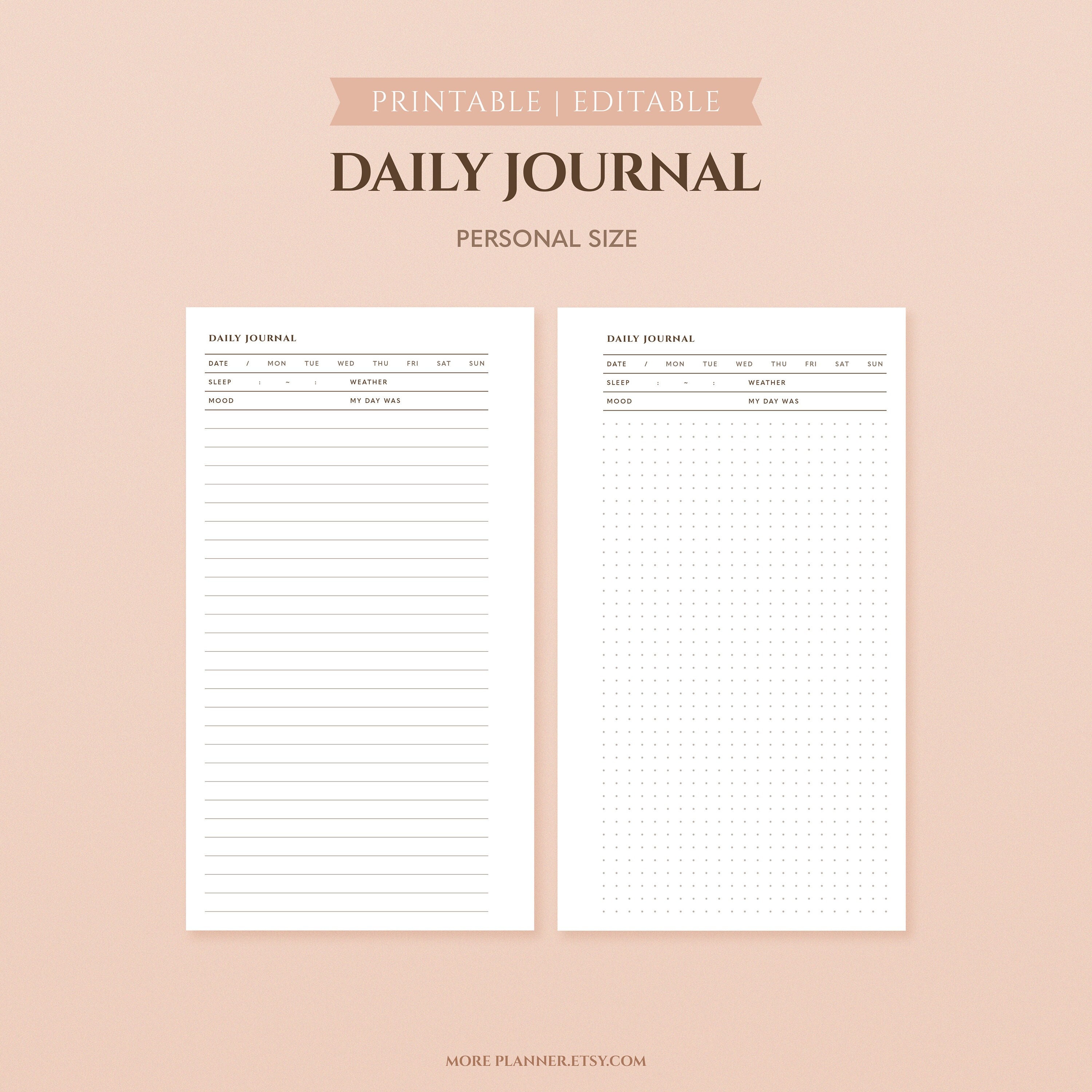 A5, Daily Journal Printable Lined Daily Diary Template Undated