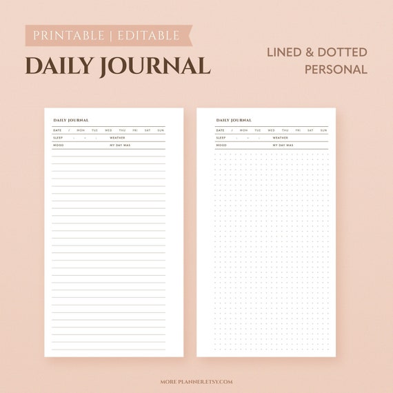 Personal Daily Journal Diary Pages Writing Blank Journal PDF Etsy