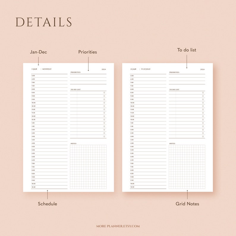 A5 2024 Daily Printable Planner Inserts Minimal Daily Half - Etsy