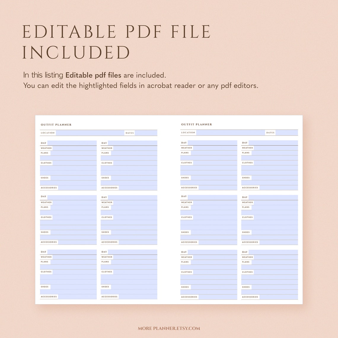 A5 Travel Outfit Printable Planner Inserts Vacation Outfits Travel