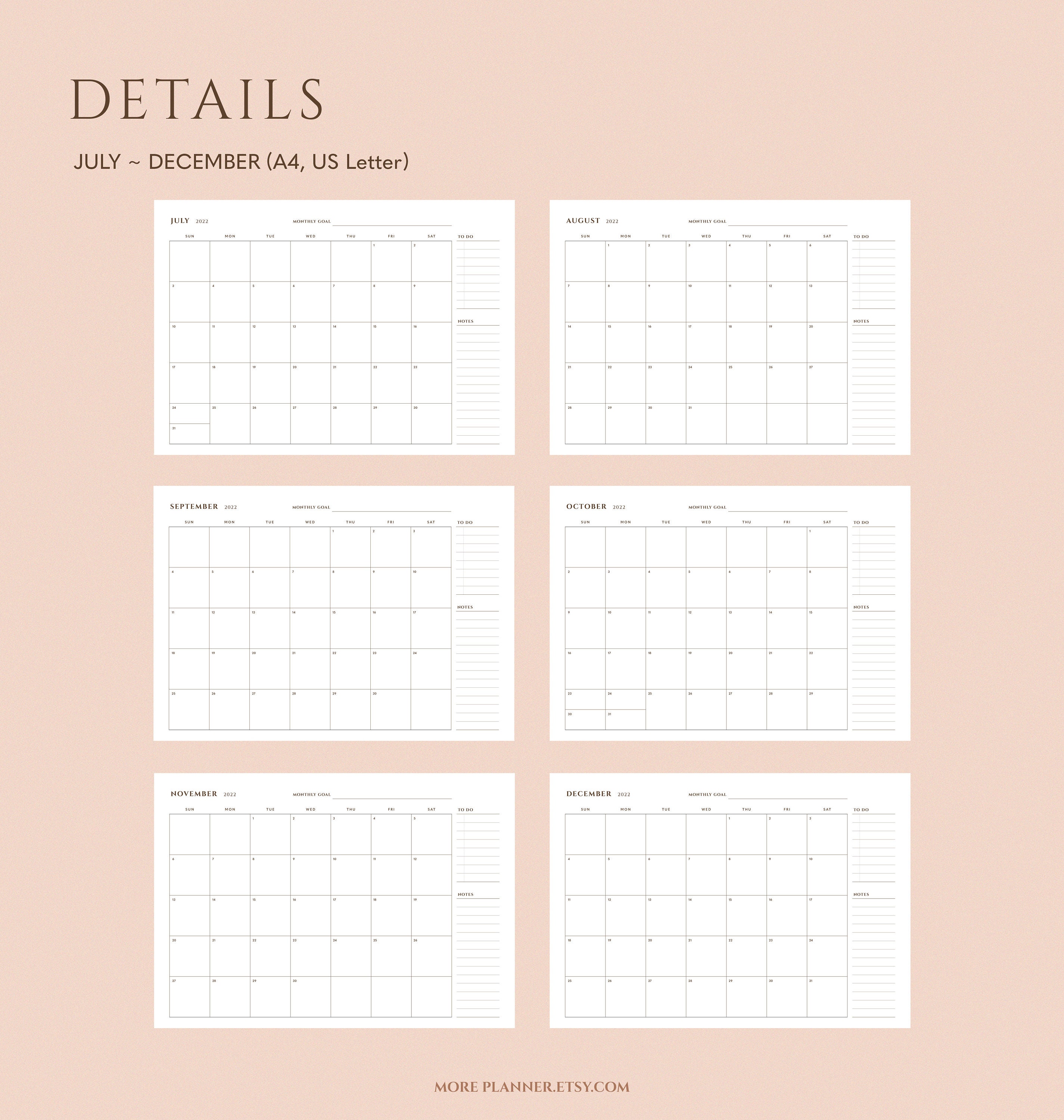 A4 Monthly Desk Calendar 2022 Printable Us Letter Size Etsy