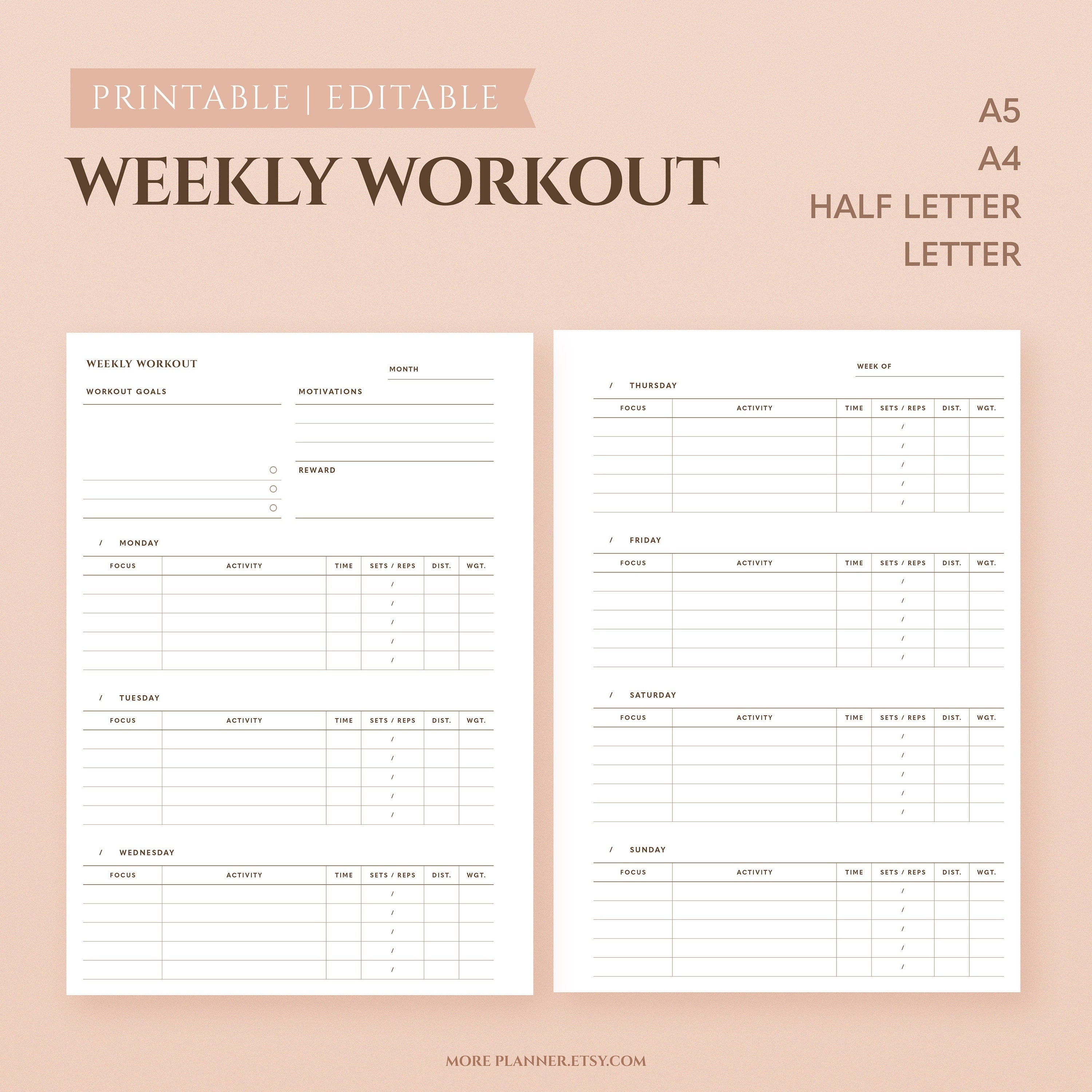 Workout Log Template - Etsy