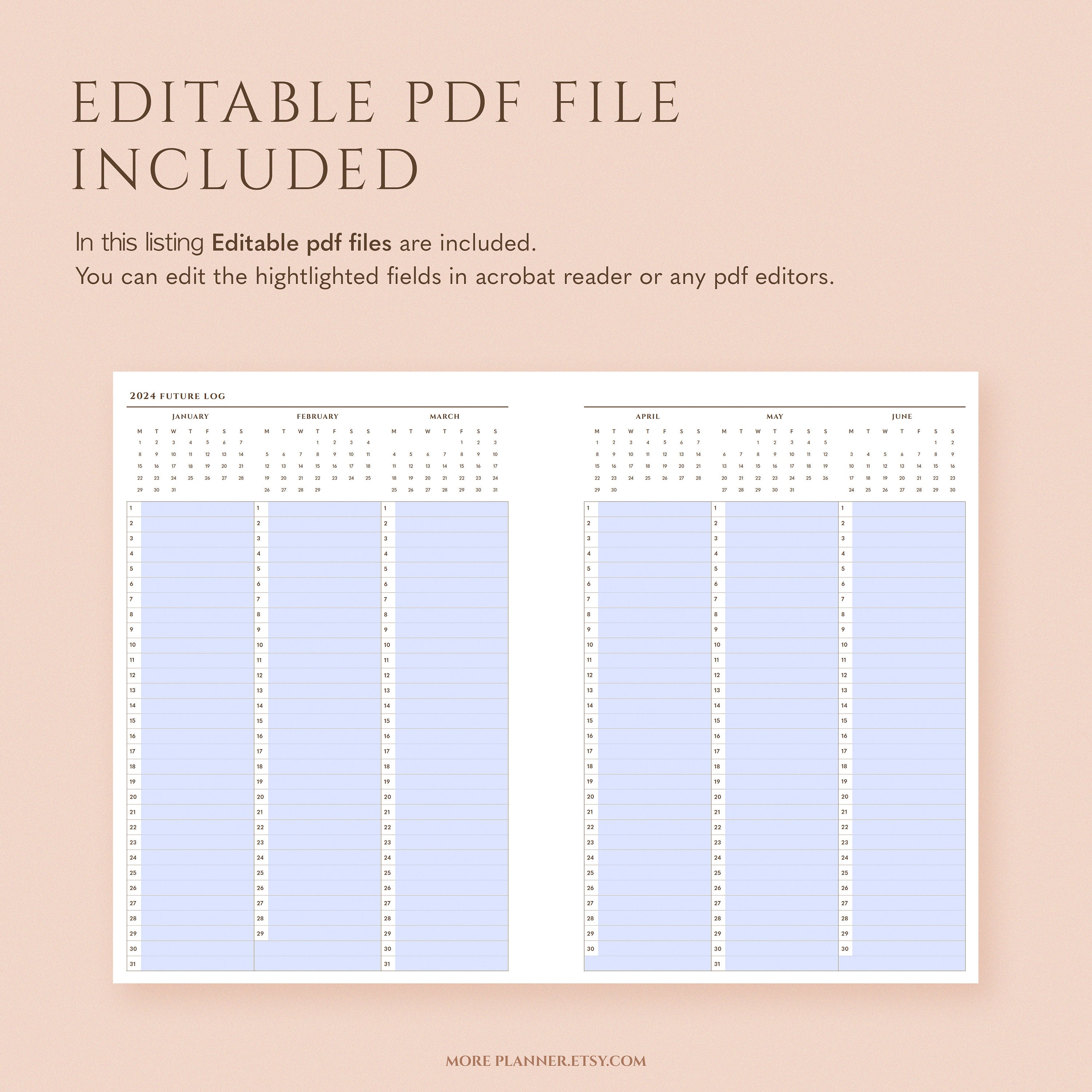 2024 Future Log Printable Planner Refills A5 Minimal Bullet Etsy